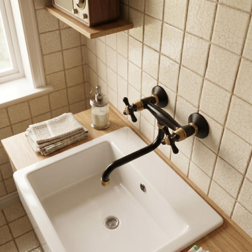 RAV Slezák MK101.5/21CMATSM - Miscelatore per lavello/lavabo MORAVA RETRO nero/ottone