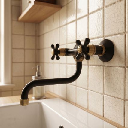 RAV Slezák MK101.5/21CMATSM - Miscelatore per lavello/lavabo MORAVA RETRO nero/ottone