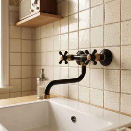 RAV Slezák MK101.5/21CMATSM - Miscelatore per lavello/lavabo MORAVA RETRO nero/ottone