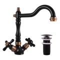 RAV Slezák MK121.0/8CMATSM - Miscelatore per lavabo + piletta MORAVA RETRO 22,4 cm nero/ottone