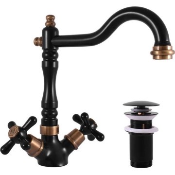RAV Slezák MK121.0/8CMATSM - Miscelatore per lavabo + piletta MORAVA RETRO 22,4 cm nero/ottone