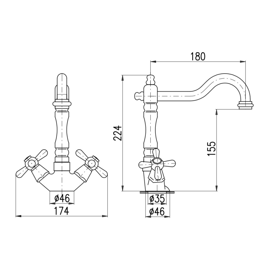 RAV Slezák MK121.0/8CMATSM - Miscelatore per lavabo + piletta MORAVA RETRO 22,4 cm nero/ottone
