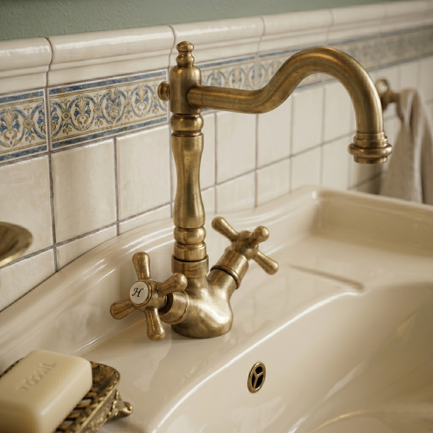 RAV Slezák MK121.0/8SM - Miscelatore per lavello/lavabo con scarico MORAVA RETRO 22,4 cm in ottone antico
