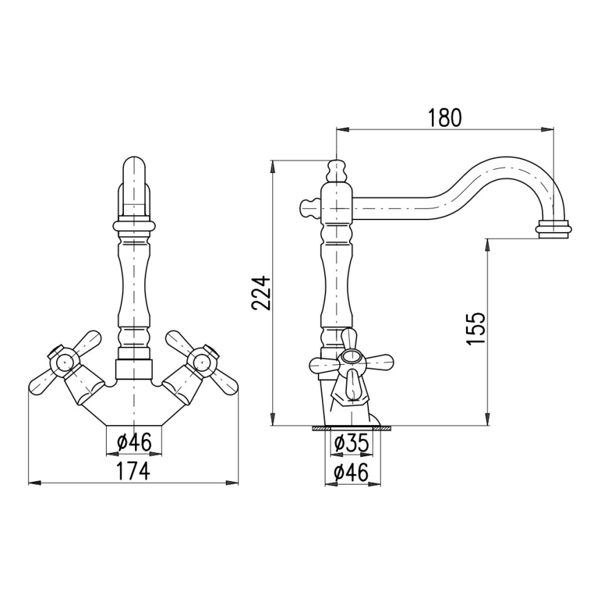 RAV Slezák MK121.0/8SM - Miscelatore per lavabo/lavello + erogatore MORAVA RETRO 22,4 cm finitura in ottone anticato
