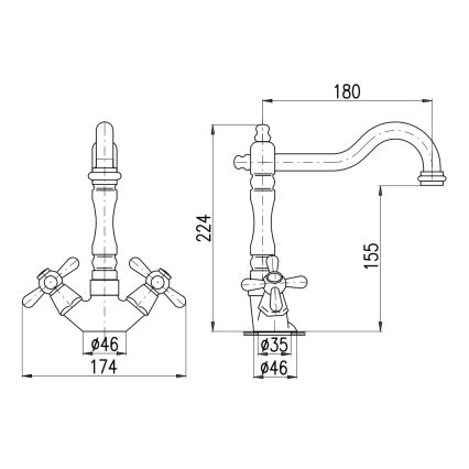 RAV Slezák MK121.0/8SM - Miscelatore per lavello/lavabo con scarico MORAVA RETRO 22,4 cm in ottone antico