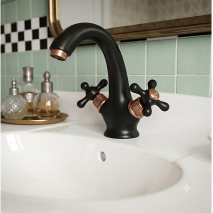 RAV Slezák MK128.0CMATSM - Miscelatore per lavabo MORAVA RETRO 16 cm nero/ottone