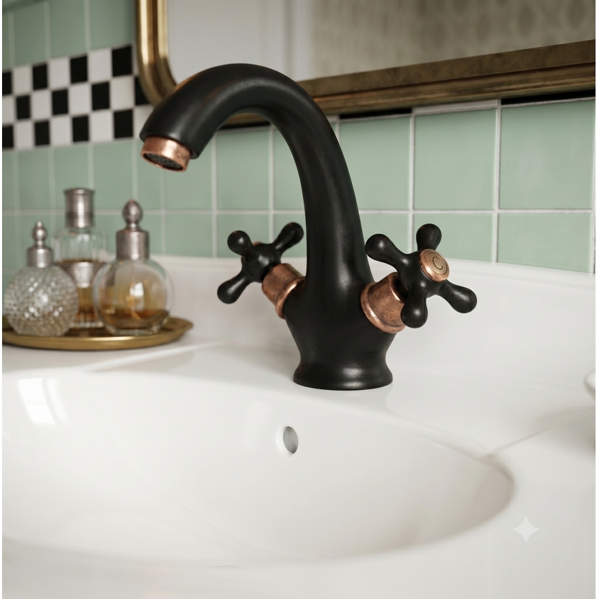 RAV Slezák MK128.0CMATSM - Miscelatore per lavabo MORAVA RETRO 16 cm nero/ottone