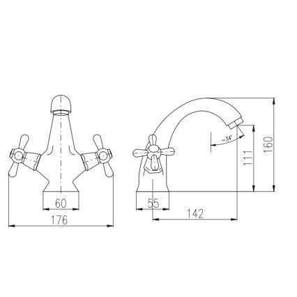 RAV Slezák MK128.0CMATSM - Miscelatore per lavabo MORAVA RETRO 16 cm nero/ottone