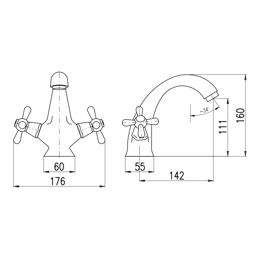 RAV Slezák MK128.0SM - Miscelatore per lavabo MORAVA RETRO 16 cm in ottone antico
