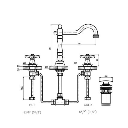 RAV Slezák MK132.0SM - Miscelatore per lavabo + piletta MORAVA RETRO ottone antico