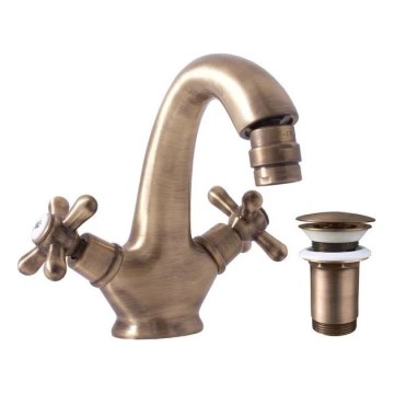 RAV Slezák MK143.0SM - Miscelatore monocomando per bidet + scarico MORAVA RETRO 16 cm in ottone antico