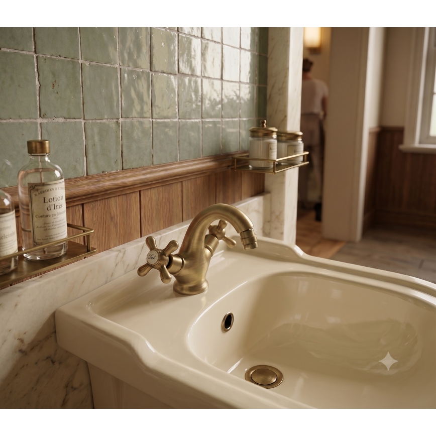 RAV Slezák MK143.0SM - Miscelatore monocomando per bidet + scarico MORAVA RETRO 16 cm in ottone antico