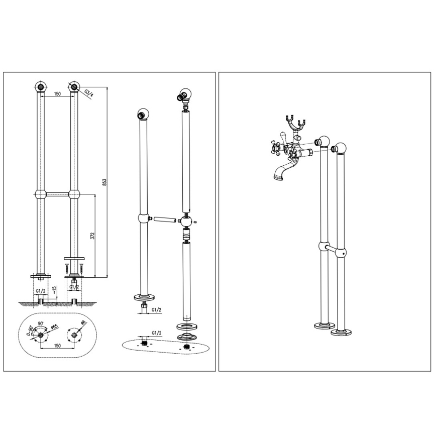 RAV Slezák MK150.5/2CMATSM - Set vasca con miscelatore MORAVA RETRO nero/ottone