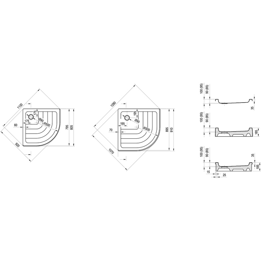 Ravak A207001120 - Piatto doccia angolare a quarto di cerchio RONDA 90x90 cm bianco