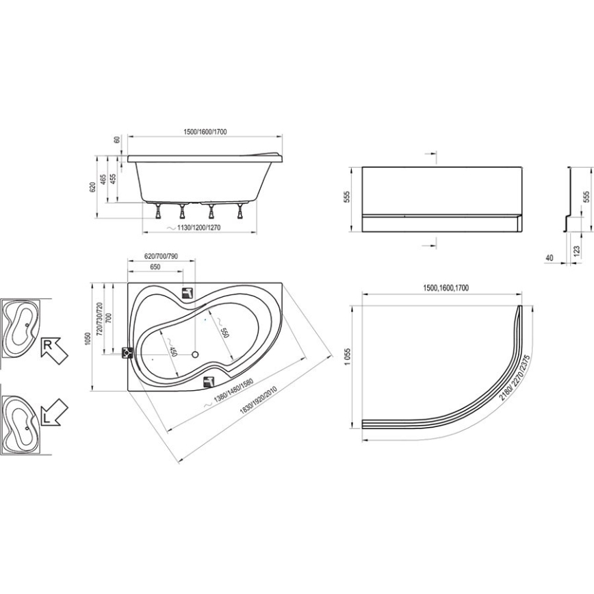 Ravak C421000000 - Vasca angolare ROSA 170x105 cm acrilico/bianco