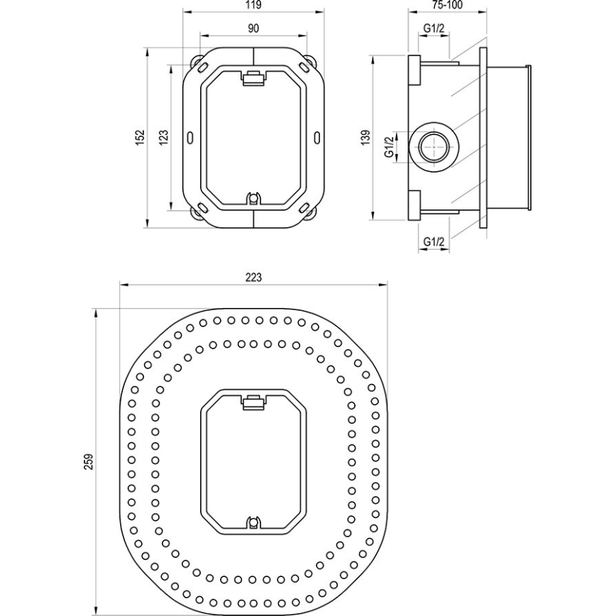 Ravak X070052 - Corpo base per rubinetteria da incasso R-BOX RB 070.50 15,2x11,9 cm