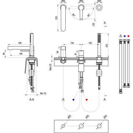 Ravak X070142 - Miscelatore per vasca a 3 fori PURI cromo lucido