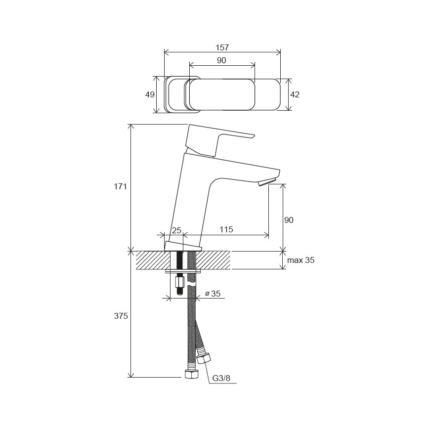 Ravak X070150 - Miscelatore monocomando per lavabo FREE 17,2 cm nero