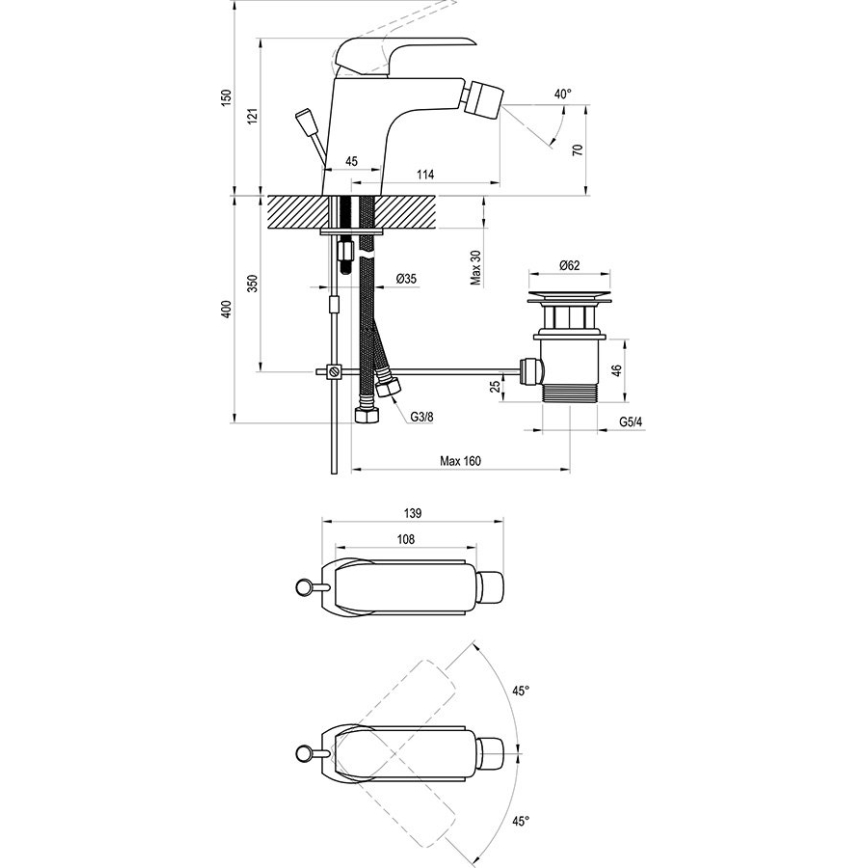 Ravak X070178 - Miscelatore per bidet FLAT nero opaco