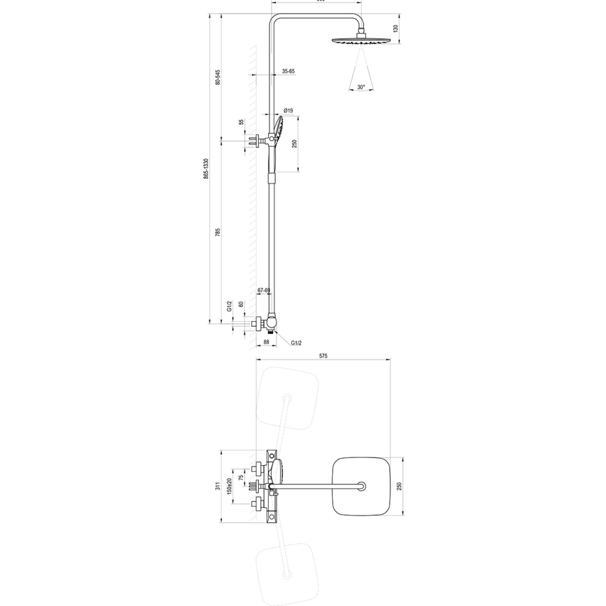 Ravak X070442 - Set doccia con miscelatore termostatico FLAT, cromo lucido