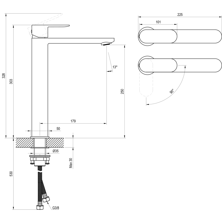 Ravak X070461 - Miscelatore per lavabo CHROME 30 cm nero