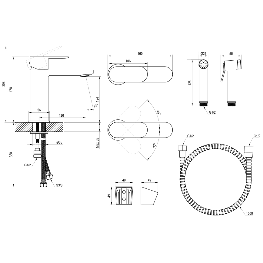Ravak X070462 - Miscelatore per lavabo con doccetta bidet CHROME nero