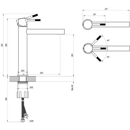 Ravak X070649 - Miscelatore per lavabo NOX 28 cm nero opaco