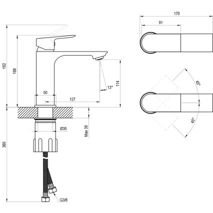 Ravak X070652 - Miscelatore per lavabo PLAN 16,8 cm, grafite spazzolato