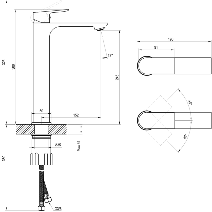 Ravak X070653 - Miscelatore per lavabo PLAN 30 cm grafite spazzolato