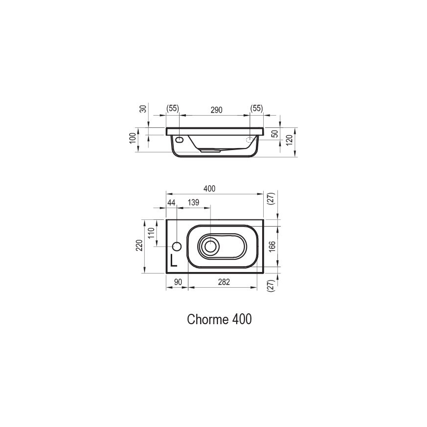 Ravak XJGP1100000 - Lavabo sospeso CHROME 40x22 cm marmo colato/bianco