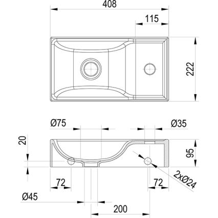 Ravak XJXP1240000 - Lavabo sospeso VEDA 40,8x22,2 cm ceramica/bianco