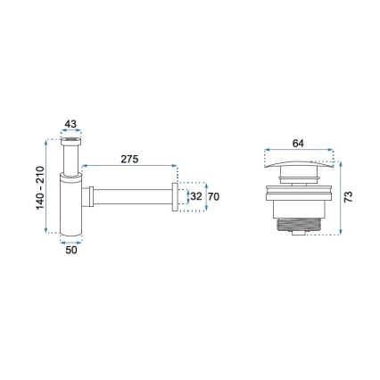 REA-A5693 - Sifone per lavabo con scarico CLICK-CLACK, diam. 6,4 cm, cromo lucido
