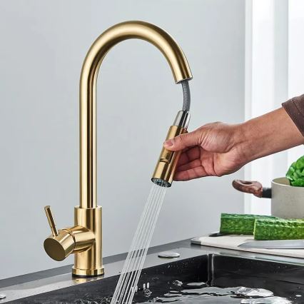 REA-B0669 - Miscelatore per lavello con doccetta estraibile FRESH 39,5 cm oro