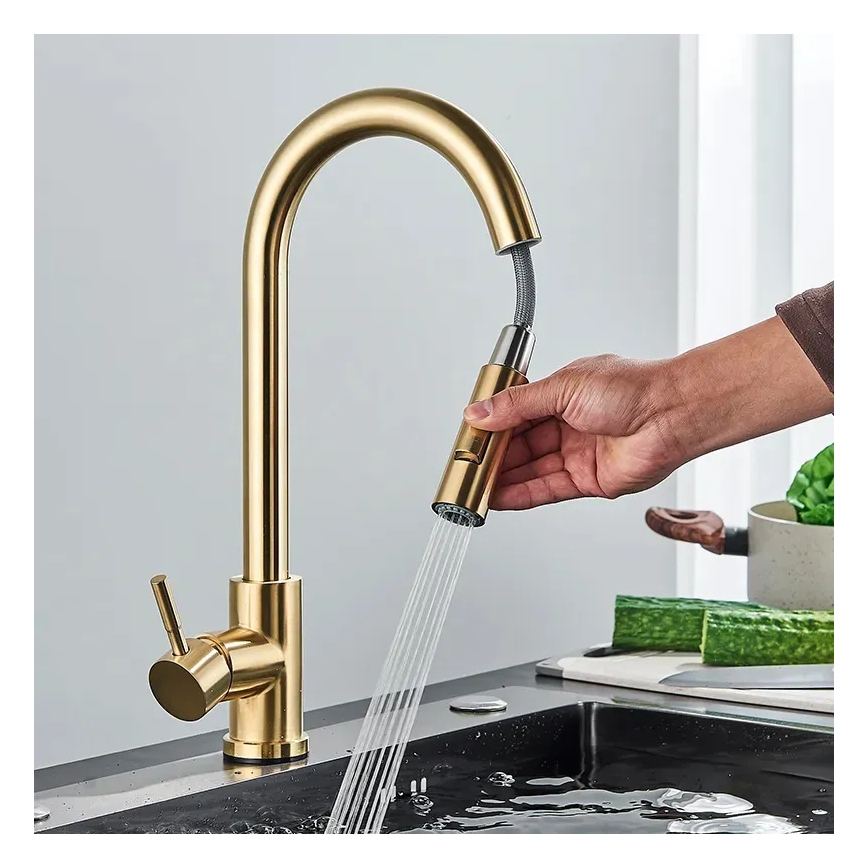 REA-B0669 - Miscelatore per lavello con doccetta estraibile FRESH 39,5 cm oro
