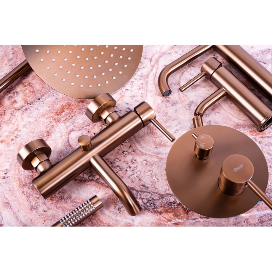 REA-B1112 - Miscelatore per lavabo LUNGO 16,5 cm, finitura in rame spazzolato