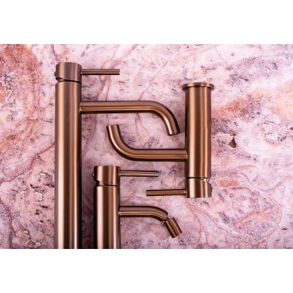 REA-B1112 - Miscelatore per lavabo LUNGO 16,5 cm, finitura in rame spazzolato