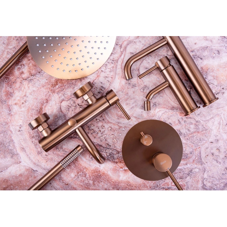 REA-B1112 - Miscelatore per lavabo LUNGO 16,5 cm, finitura in rame spazzolato