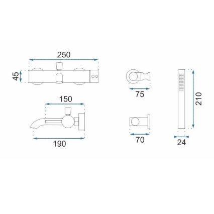REA-B1115 - Set per vasca LUNGO in rame spazzolato