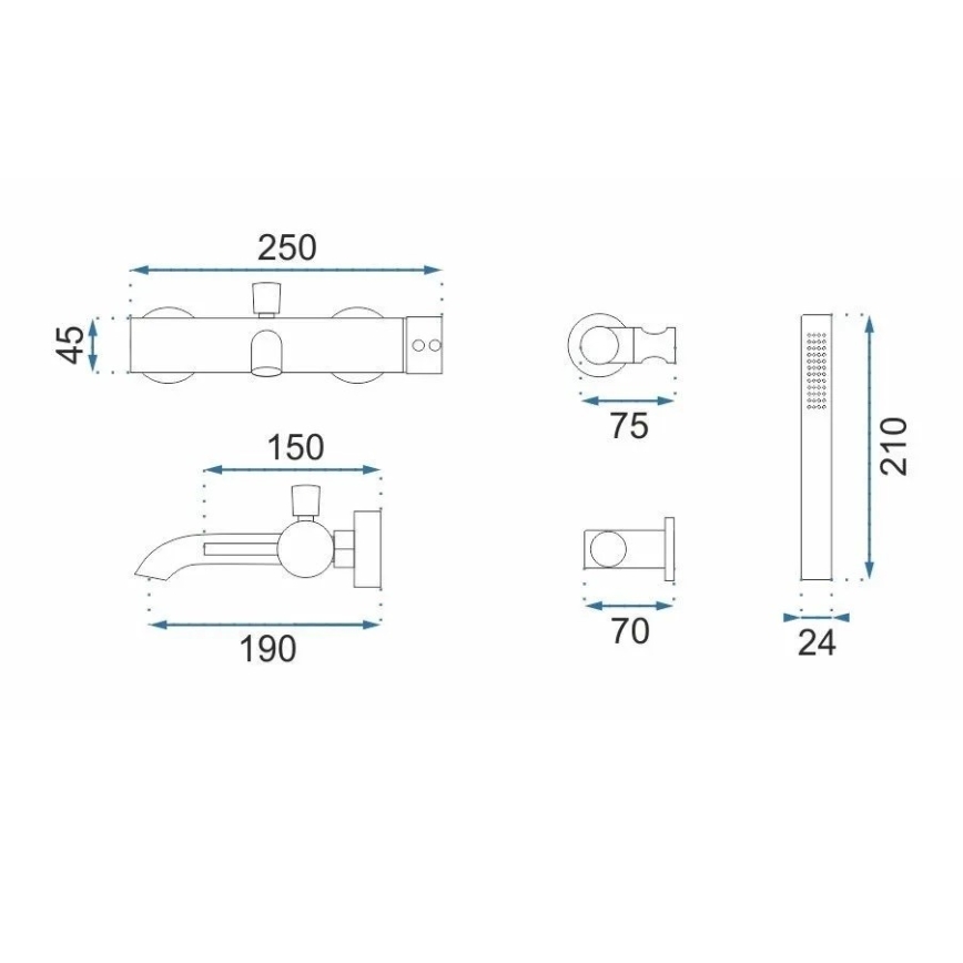REA-B1115 - Set per vasca LUNGO in rame spazzolato