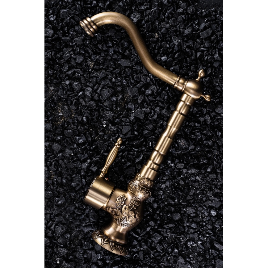 REA-B2500 - Miscelatore per lavabo VENICE RETRO 32 cm, finitura oro spazzolato