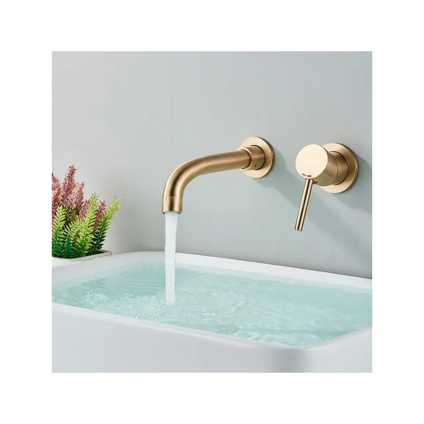 REA-B4109 - Miscelatore per lavabo ad incasso LUNGO, finitura oro spazzolato