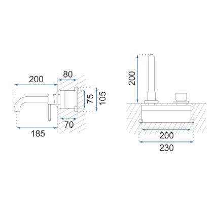 REA-B4109 - Miscelatore per lavabo ad incasso LUNGO, finitura oro spazzolato