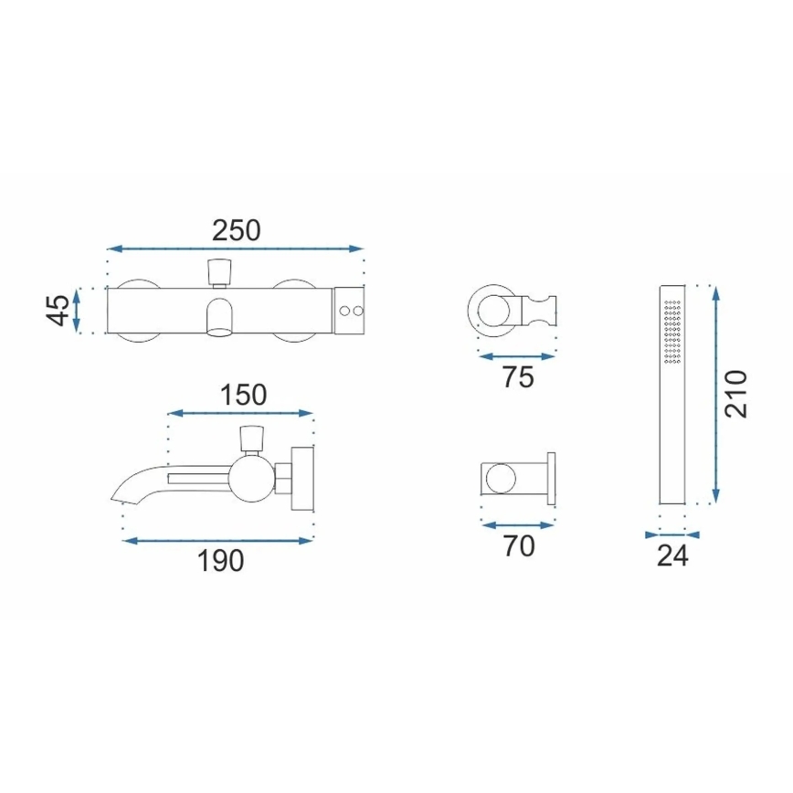 REA-B4422 - Set per vasca LUNGO nero lucido