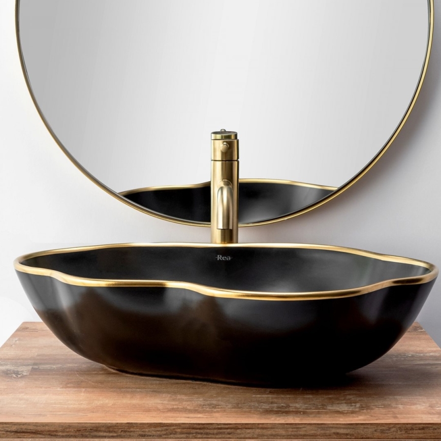 REA-B4526 - Miscelatore per lavabo LUNGO 28 cm, oro spazzolato