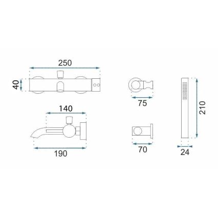 REA-B4567 - Set per vasca da bagno LUNGO in rame spazzolato
