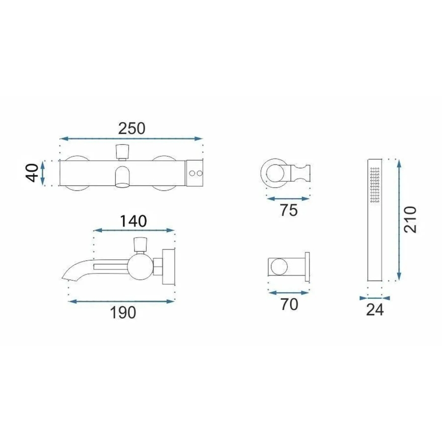 REA-B4567 - Set per vasca da bagno LUNGO in rame spazzolato