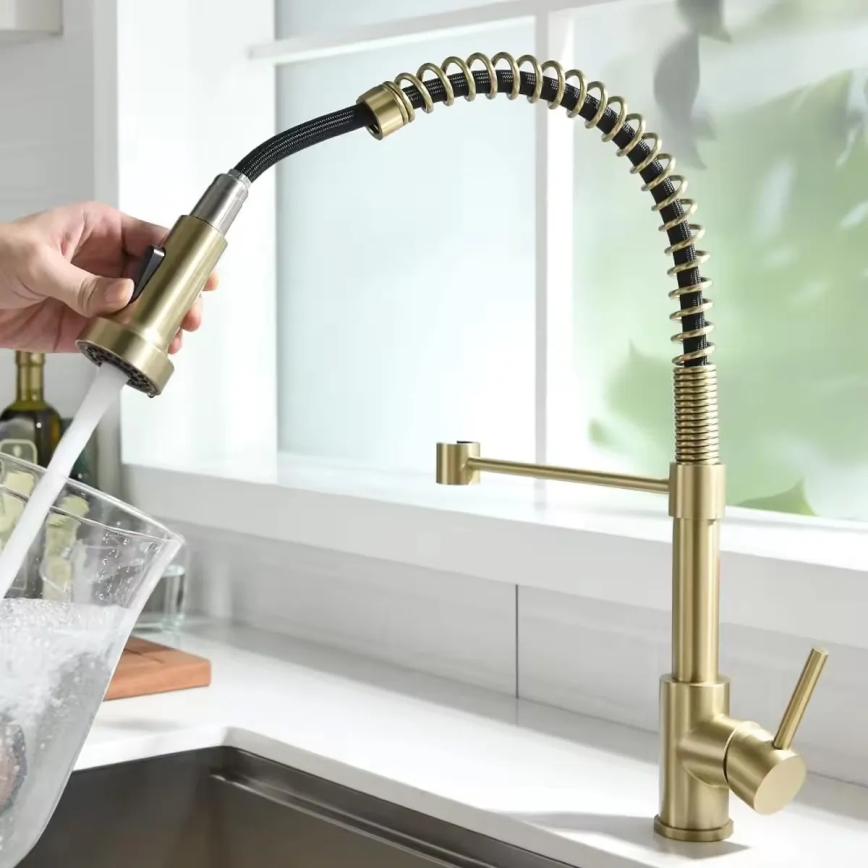 REA-B4821 - Miscelatore per lavello con doccetta estraibile COLIN 42,5 cm, finitura oro spazzolato
