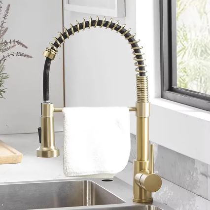 REA-B4821 - Miscelatore per lavello con doccetta estraibile COLIN 42,5 cm, finitura oro spazzolato