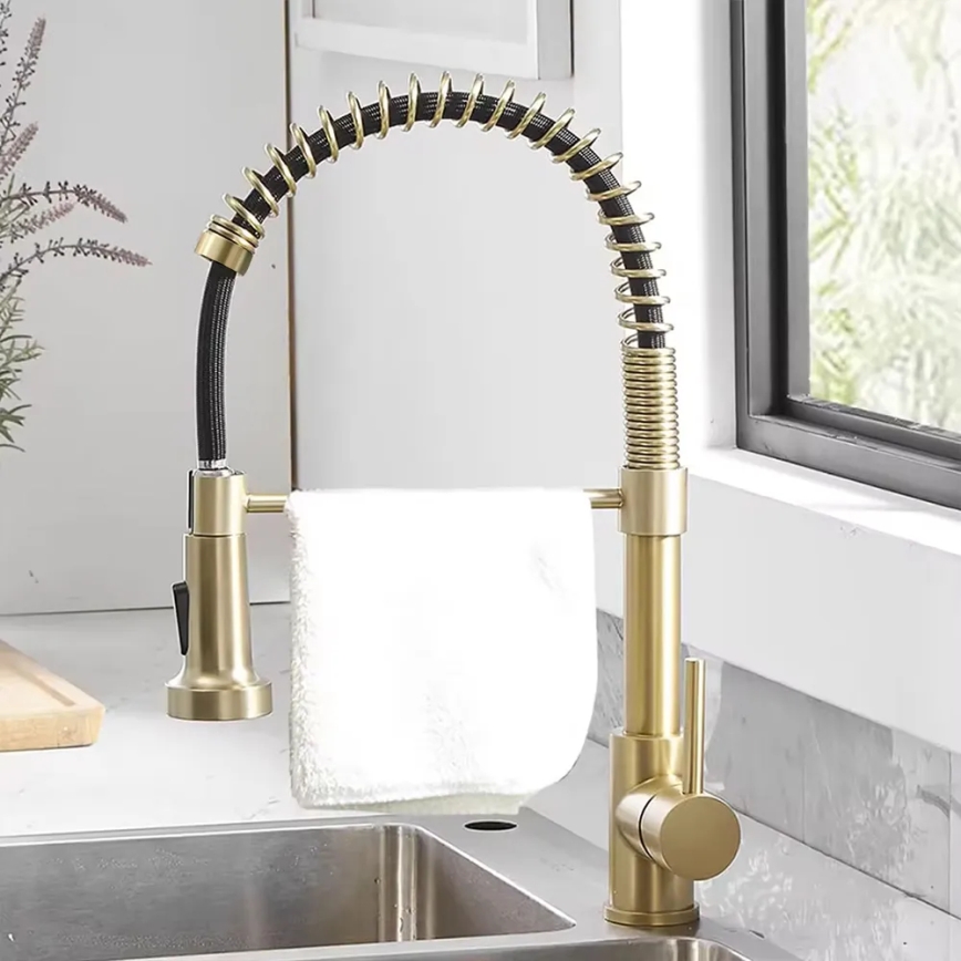 REA-B4821 - Miscelatore per lavello con doccetta estraibile COLIN 42,5 cm, finitura oro spazzolato