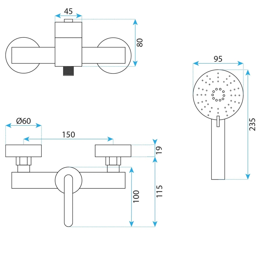 REA-B5502 - Set doccia con miscelatore ONTARIO in nichel